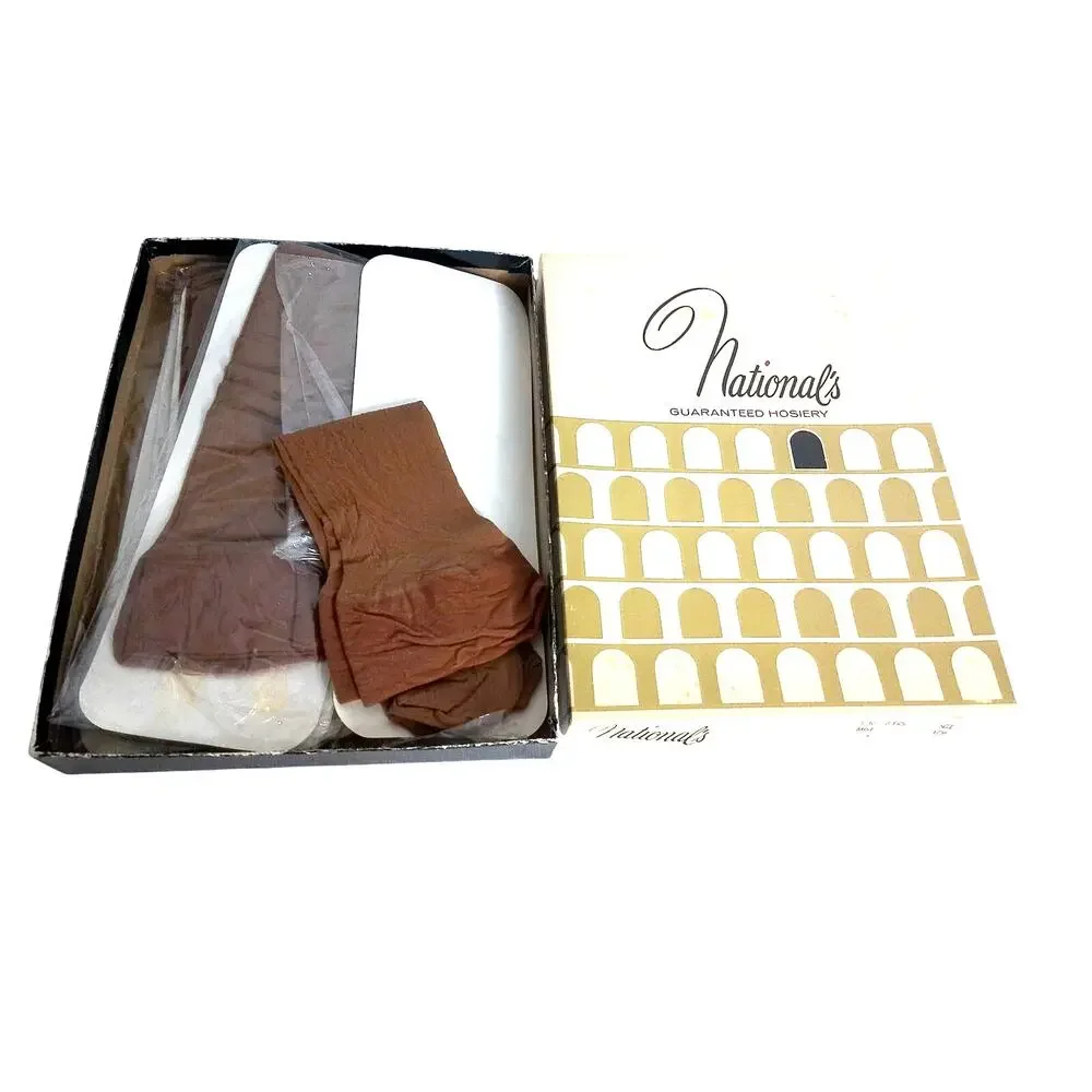 Vintage 1970s 1980s Knee High Stockings Brown Beige Nylon Socks Lot of 5